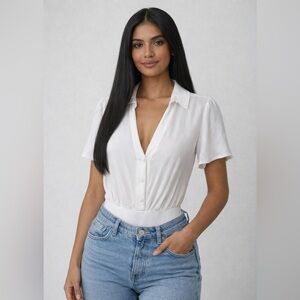 AFRM Viscose & Rayon Flutter Sleeve Bodysuit, size medium.